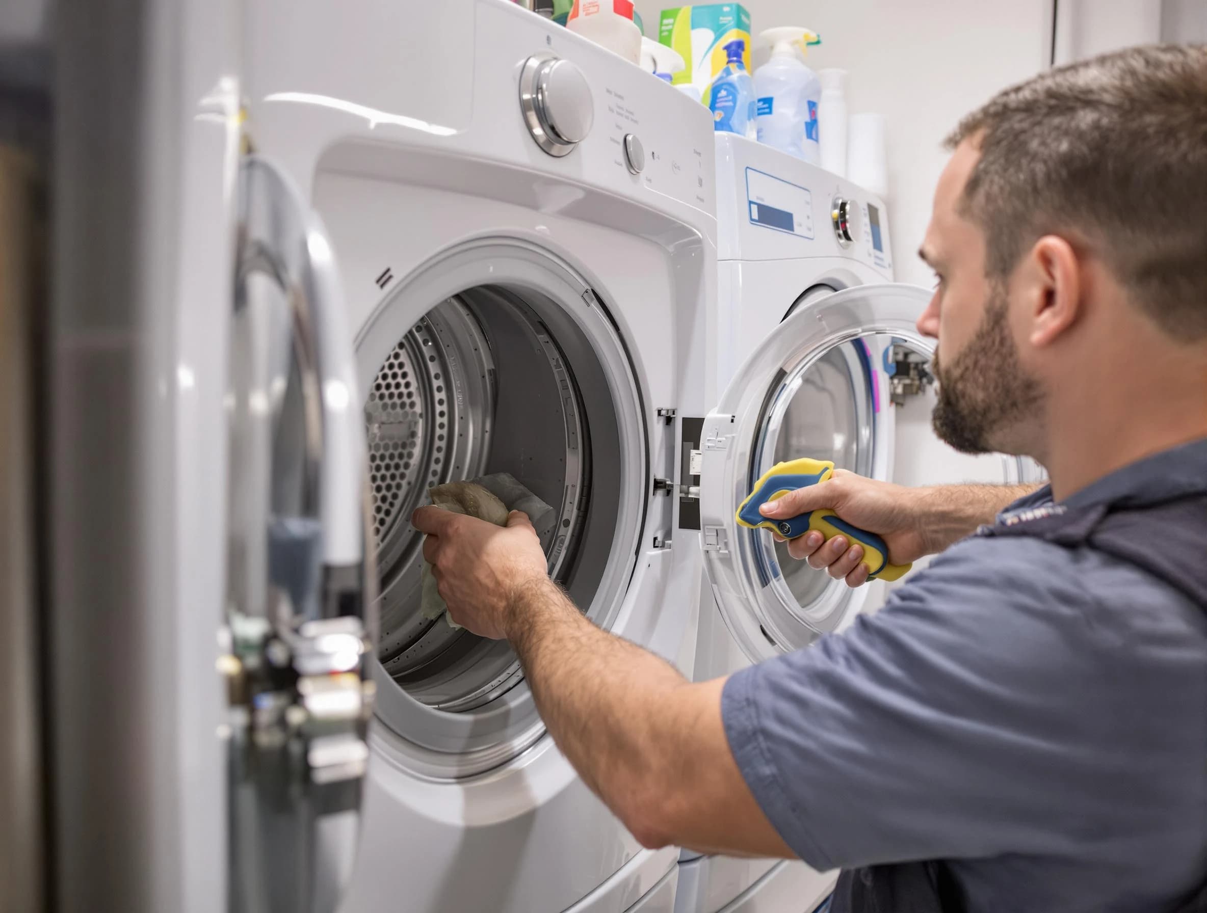 West Covina Dryer Vent Cleaning specialist removing lint buildup from a dryer lint trap system in West Covina