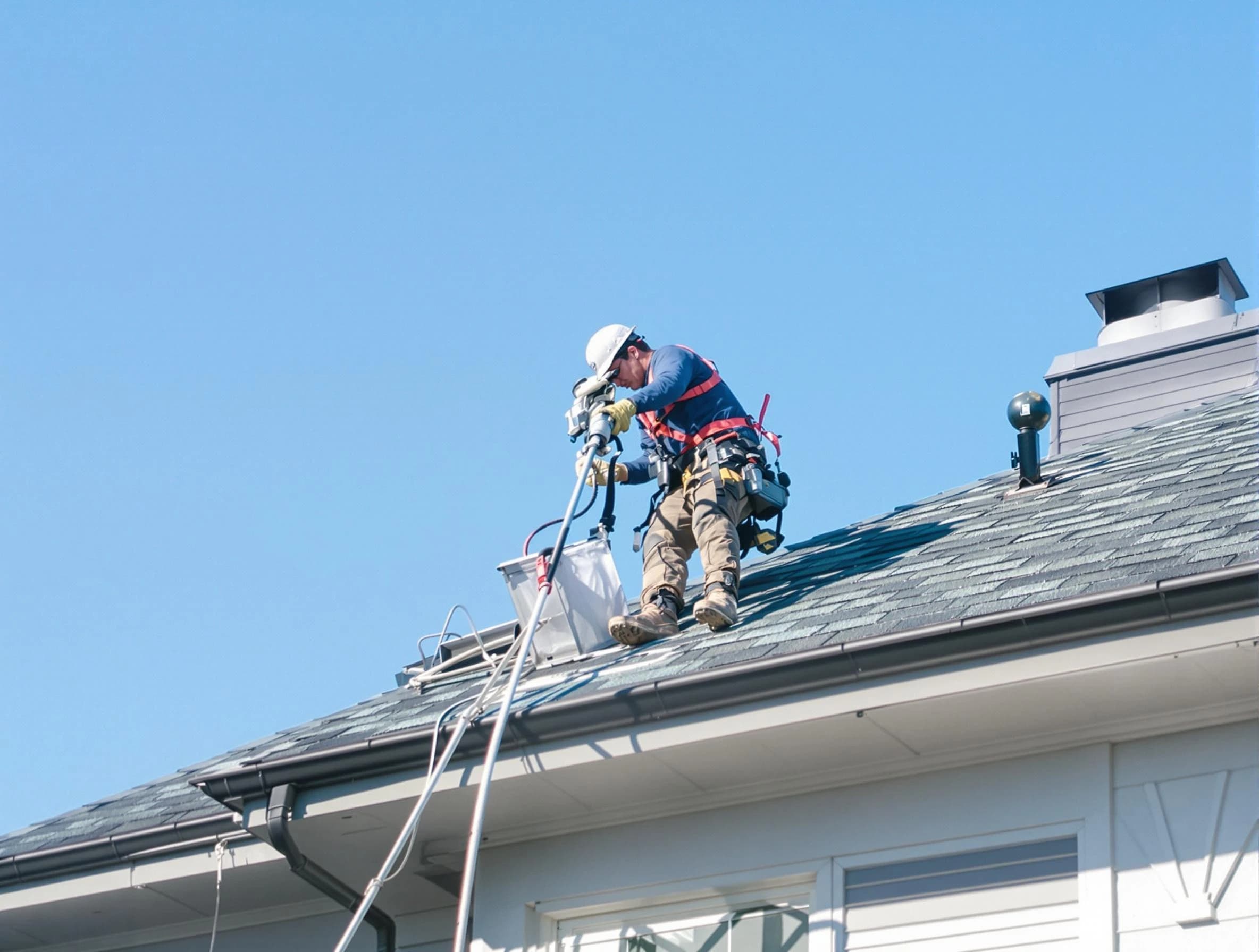 West Covina Dryer Vent Cleaning certified technician cleaning a roof-mounted dryer vent system in West Covina