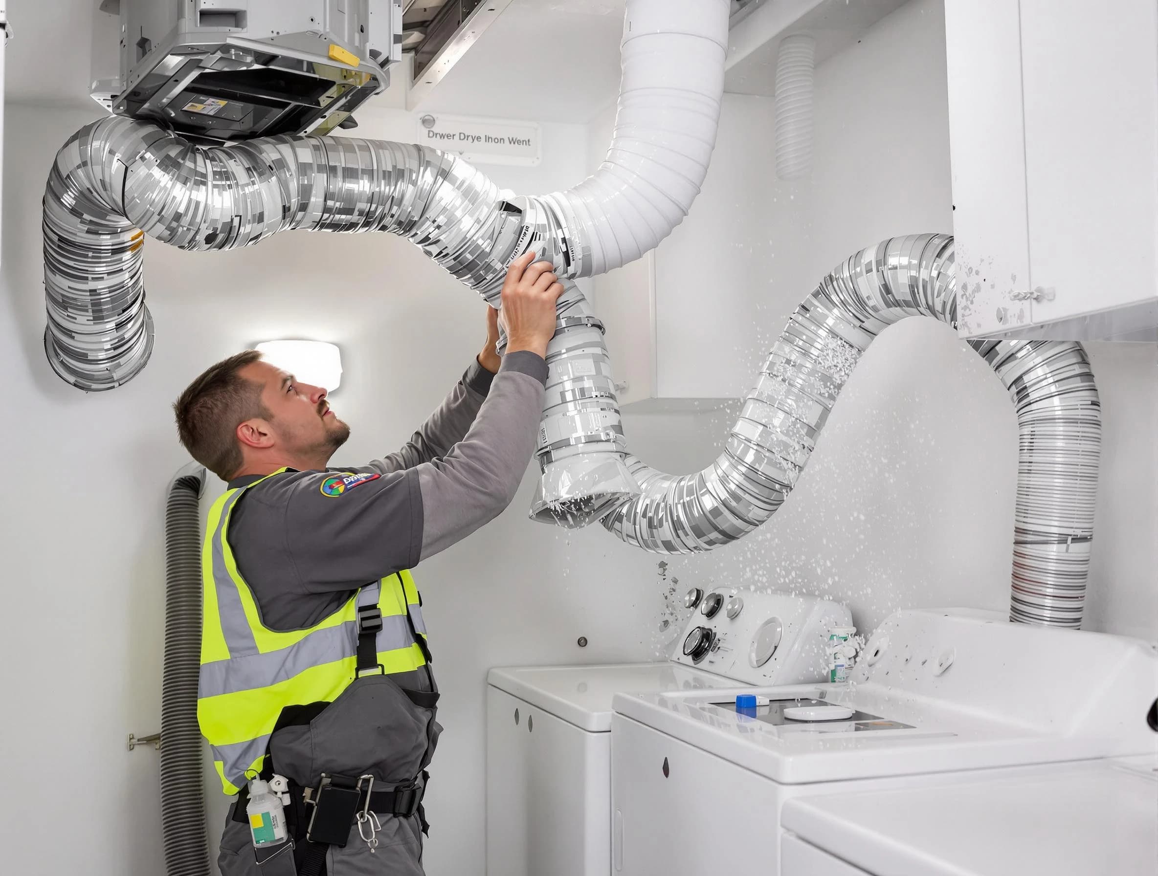 West Covina Dryer Vent Cleaning technician performing detailed dryer exhaust vent cleaning at a home in West Covina