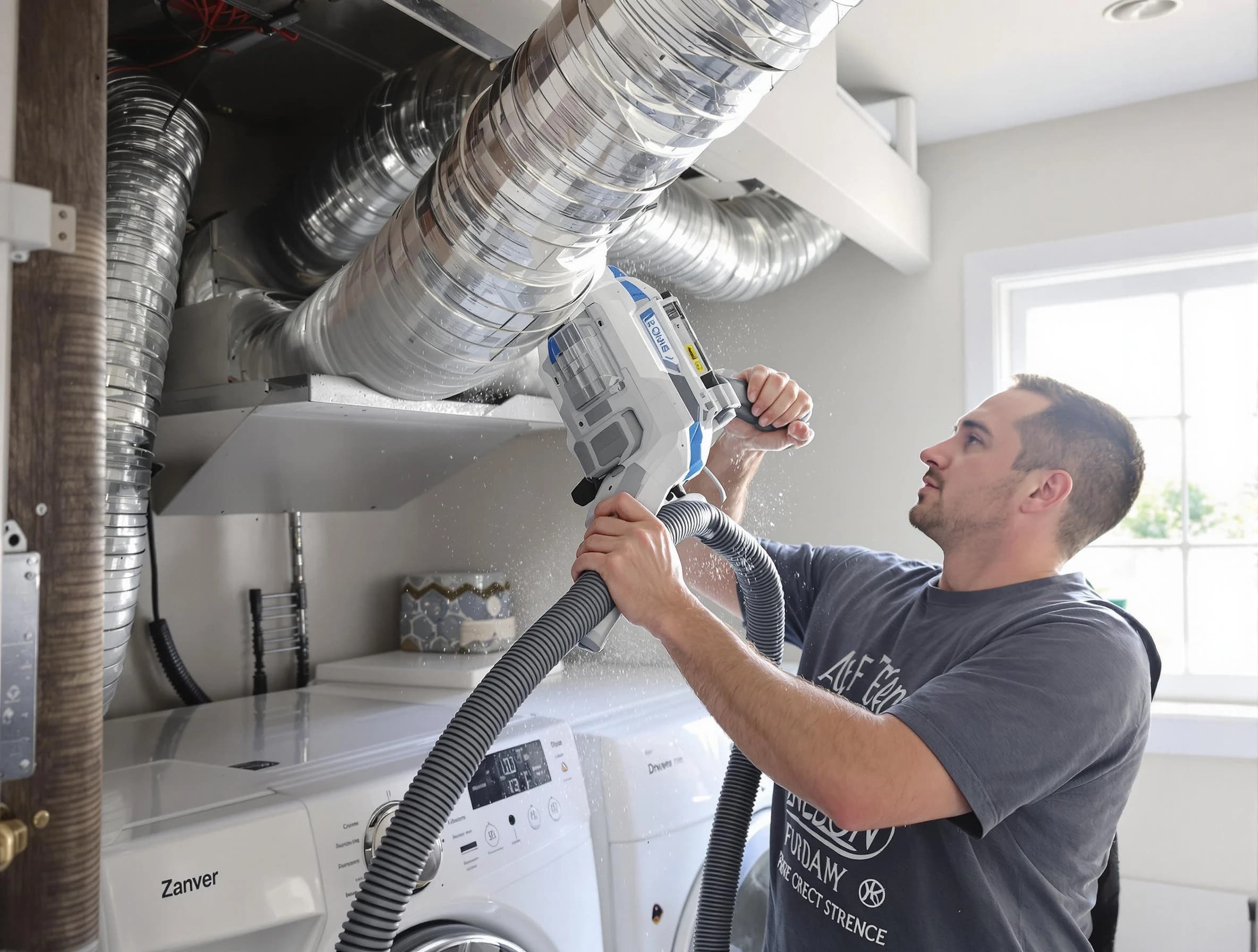 West Covina Dryer Vent Cleaning specialist cleaning deep within a dryer vent duct system in West Covina