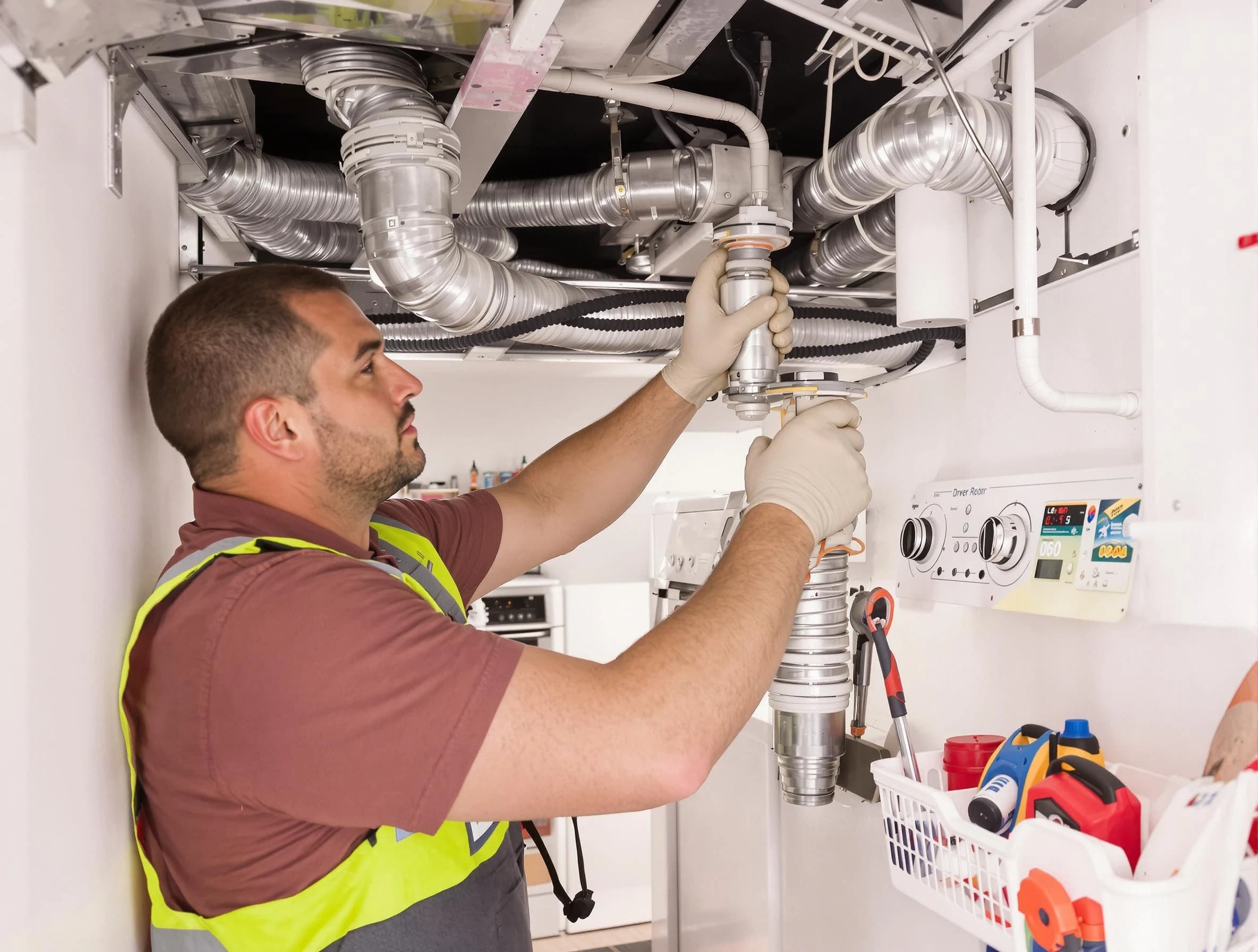 West Covina Dryer Vent Cleaning expert performing both repair and installation work on a dryer vent system in West Covina