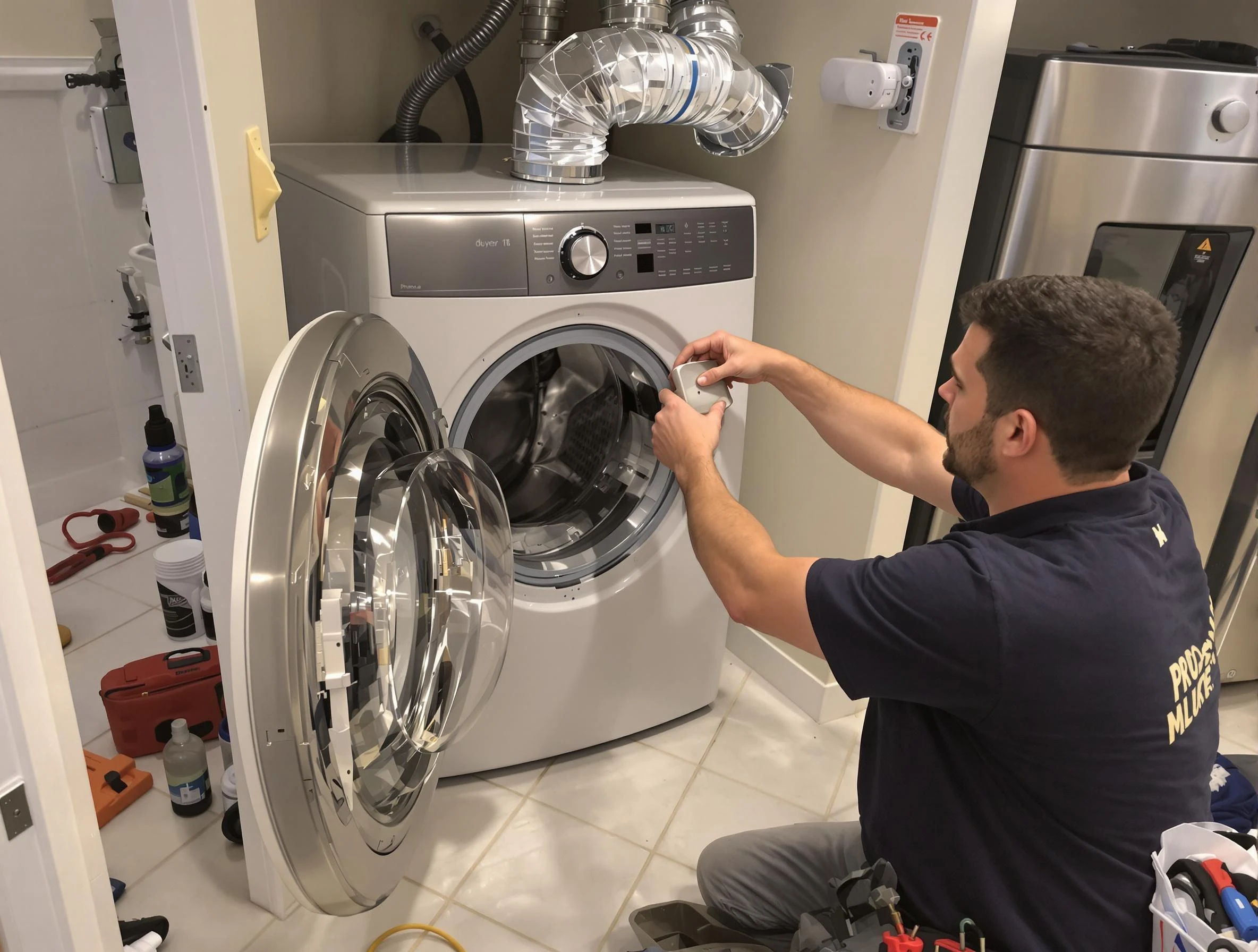 West Covina Dryer Vent Cleaning technician performing precise dryer vent hose installation in West Covina