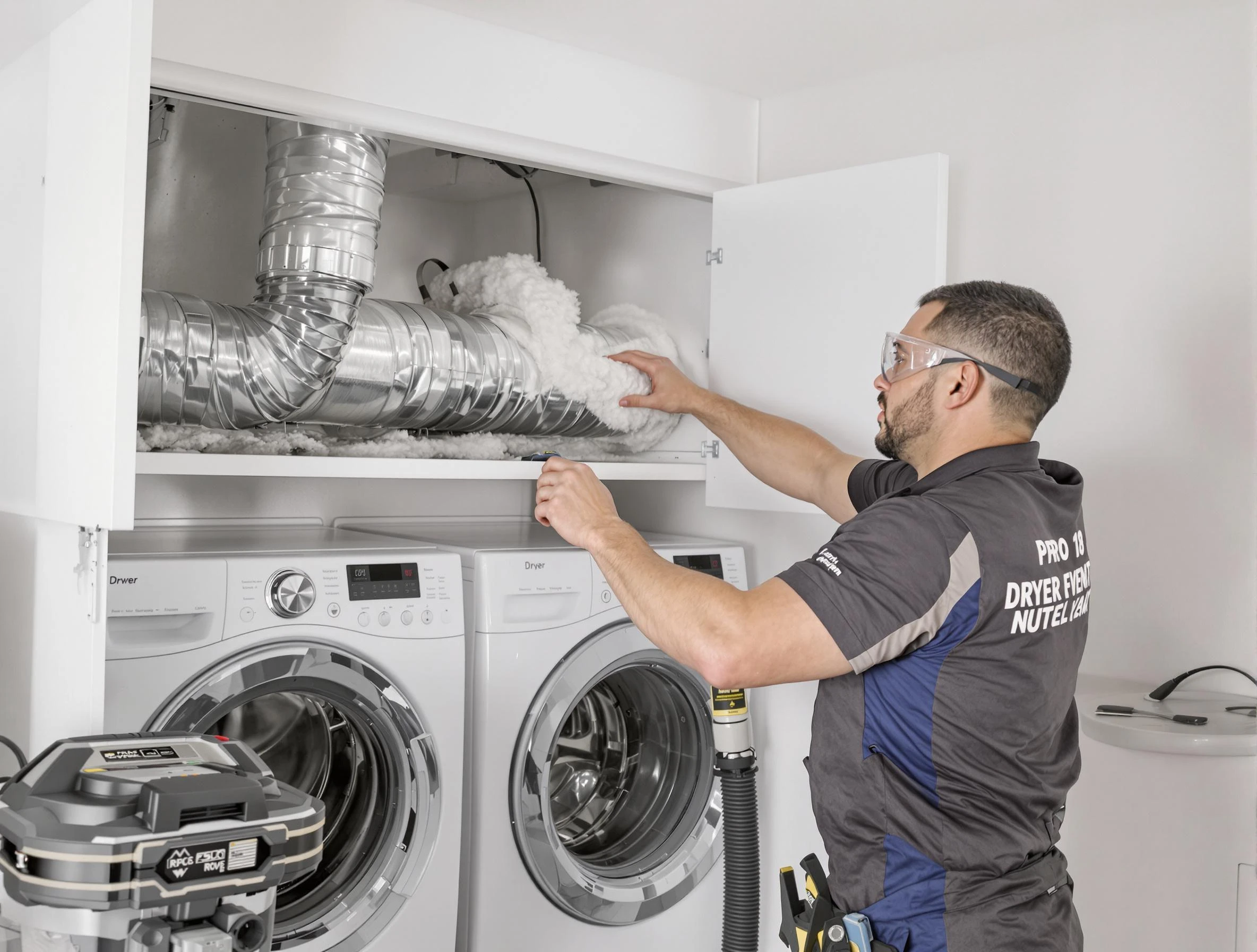 West Covina Dryer Vent Cleaning certified technician performing specialized gas dryer vent cleaning in West Covina